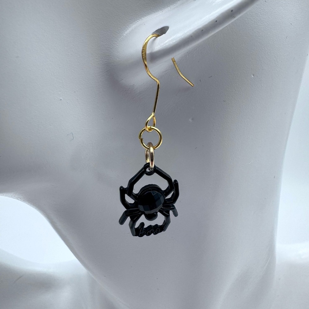 Handmade Black and Gold Spider DangleHalloween Earrings